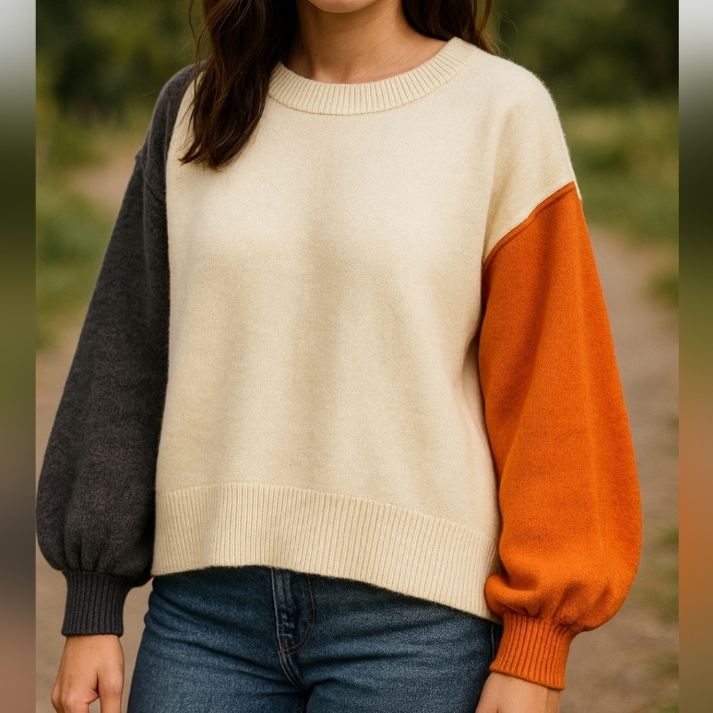 Tri Color Balloon Sleeve Sweater Sz.  S